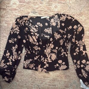 Abercrombie Floral Black and Pink Cropped Top